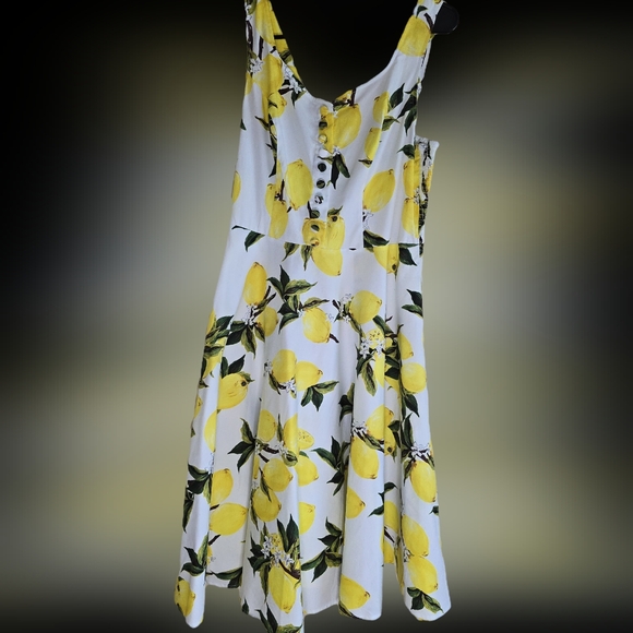Belle Poque Retro Vintage Fit & Flare Lemon Print Dress Size L - Picture 3 of 12
